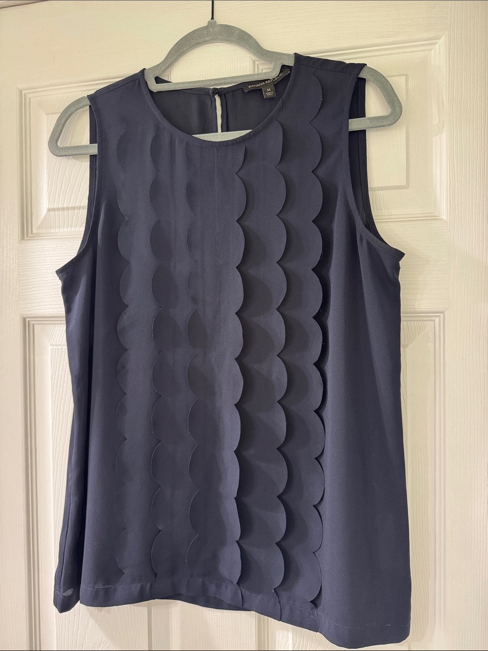 Banana Republic Slate Dark Navy Blue Scallop-Front Sleeveless Shell